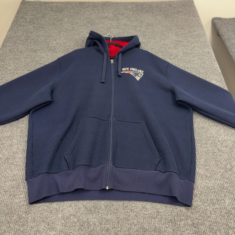 New England Patriots NFL Zip Hoodie Mens 3XL‎ Blue Waffle Knit Full Zip Gorpcore